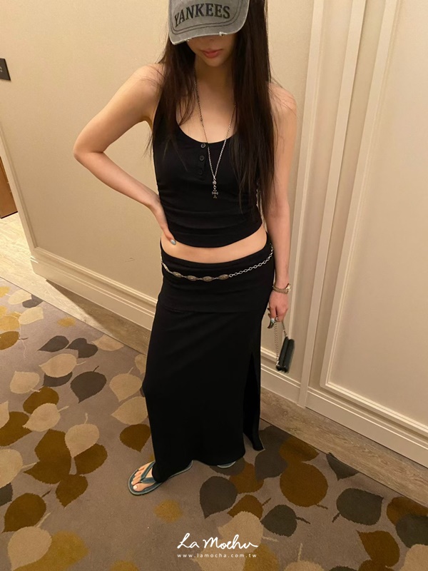 坑條中低腰落地長裙(花花清單)